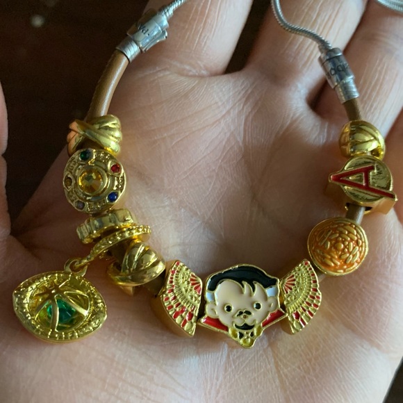 Pandora Tan Leather Slide Bracelet w/ Doctor Strange Theme Charms One Size EUC - Picture 7 of 13